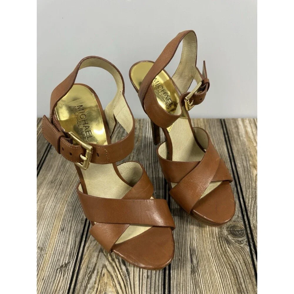 Michael Michael Kors Women's Oksana Sandal Luggage SZ 7 1/2